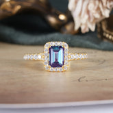 1 Carat Emerald Cut Classic Halo Alexandrite Engagement Ring